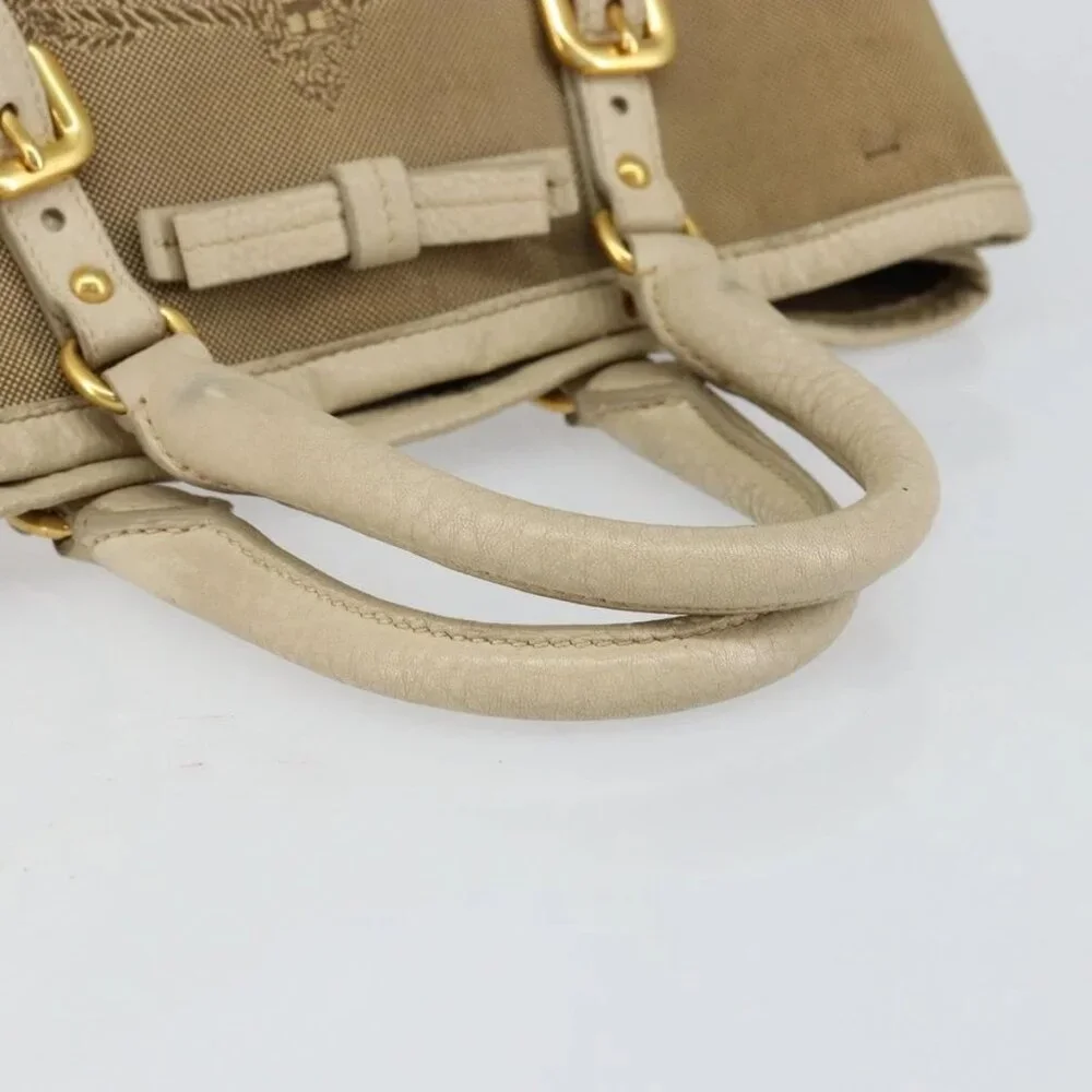 PRADA Hand Bag Canvas Beige Gold Auth - Picture 4 of 15